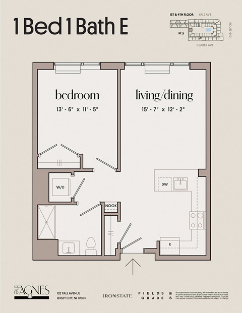 Floor plan for 1 bed, 1 bath, 716 sqft